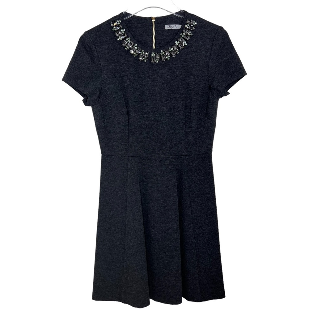 Eliza J Women's Embellished Fit & Flare Knit Dress Charcoal Gray
